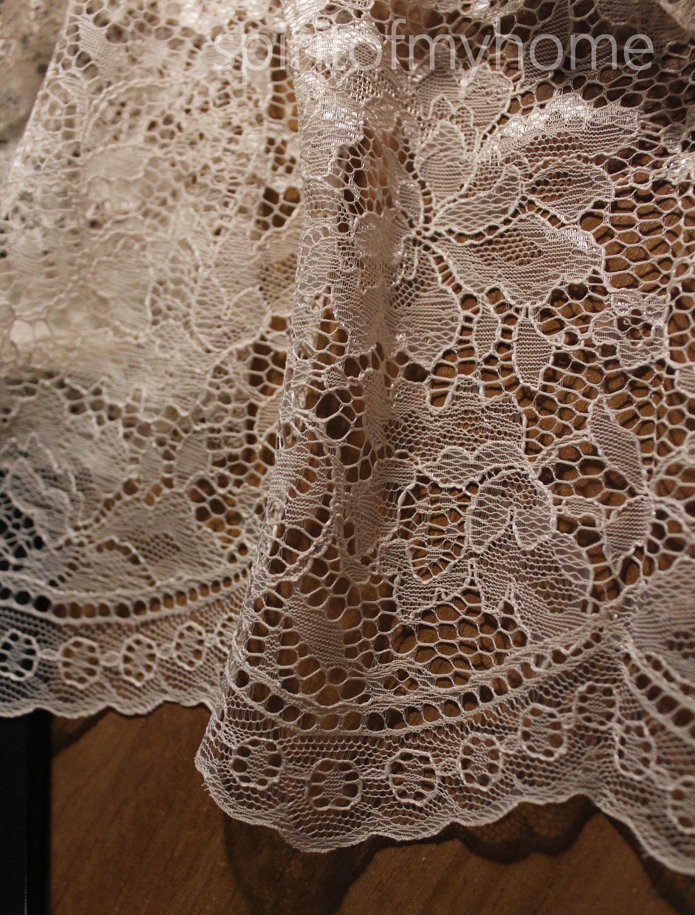 ISABELLE Charming  Rose Patterned  Cream Colored W114"  French Net Lace Curtain Sale By the Yard or Made To Order