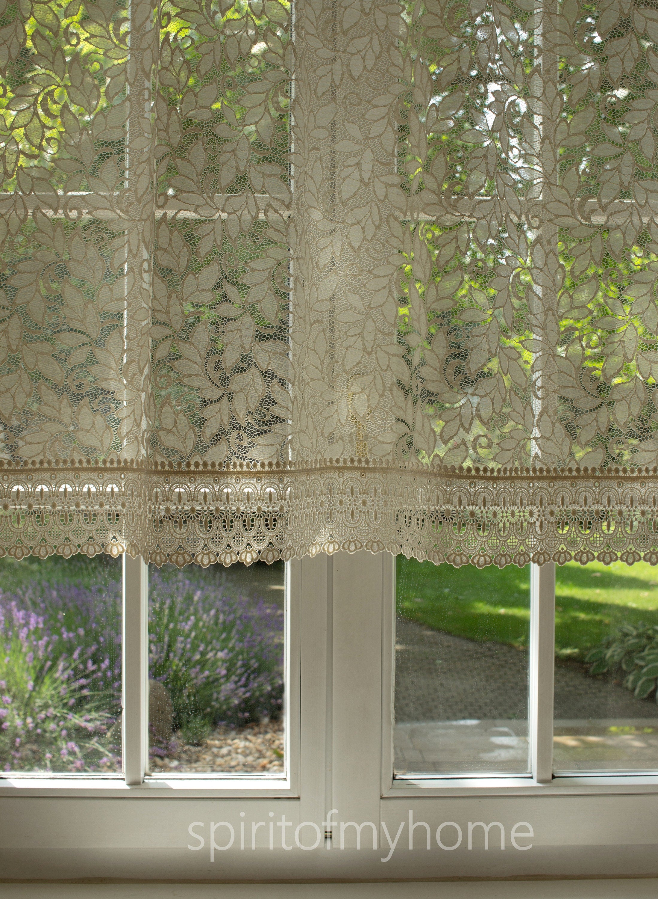 YVETTE Handmade Cream Lace Curtain Panel | Heavy Macrame Trim | Custom Size