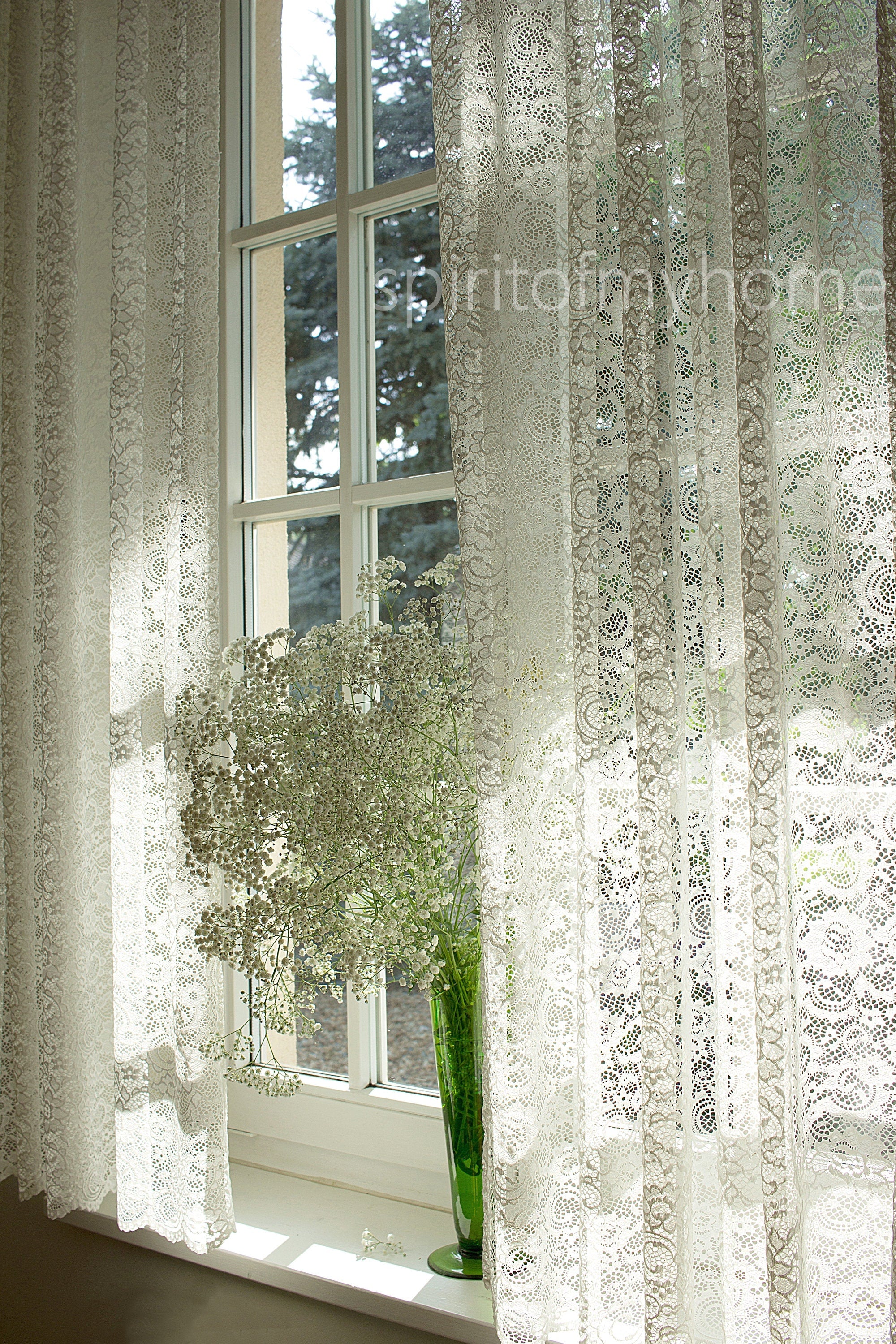 VIVIAN'' Premium Quality Real French Lace Pearl White color W112" / 285cm Full Lenght  Lace  Curtain Sale By the Panel or Custom