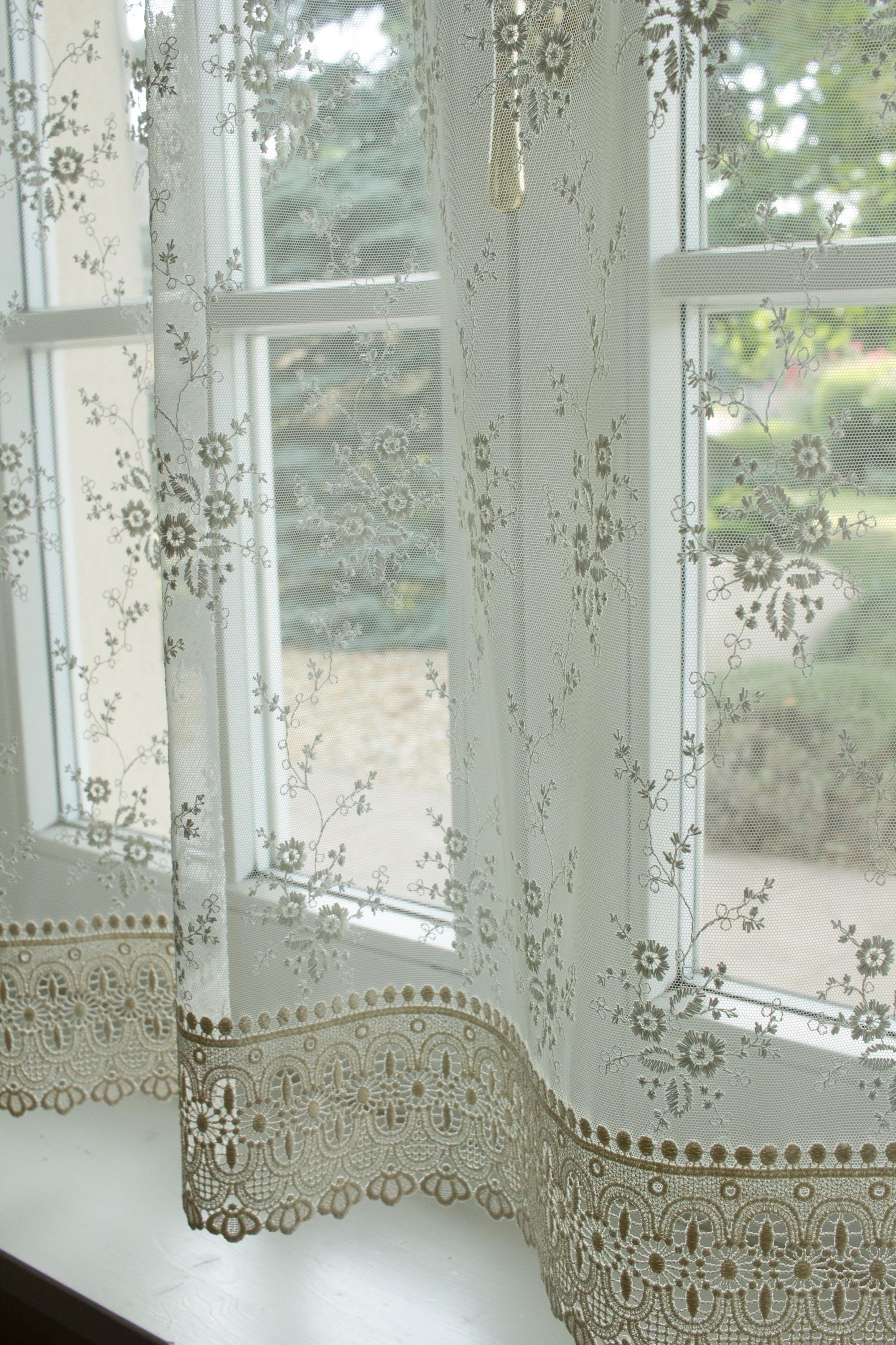 MONICA  Handmade Ivory Lace Curtain Panel | Heavy Macrame Trim | Custom Size
