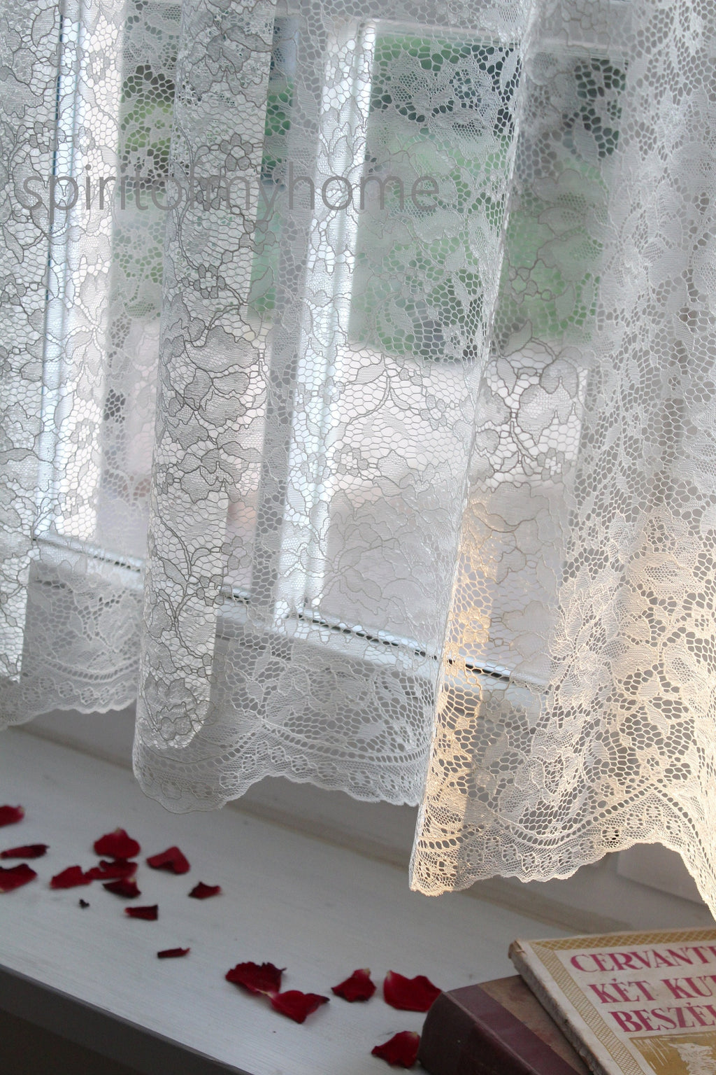 ISABELLE Charming  Rose Patterned  Cream Colored W114"  French Net Lace Curtain Sale By the Yard or Made To Order