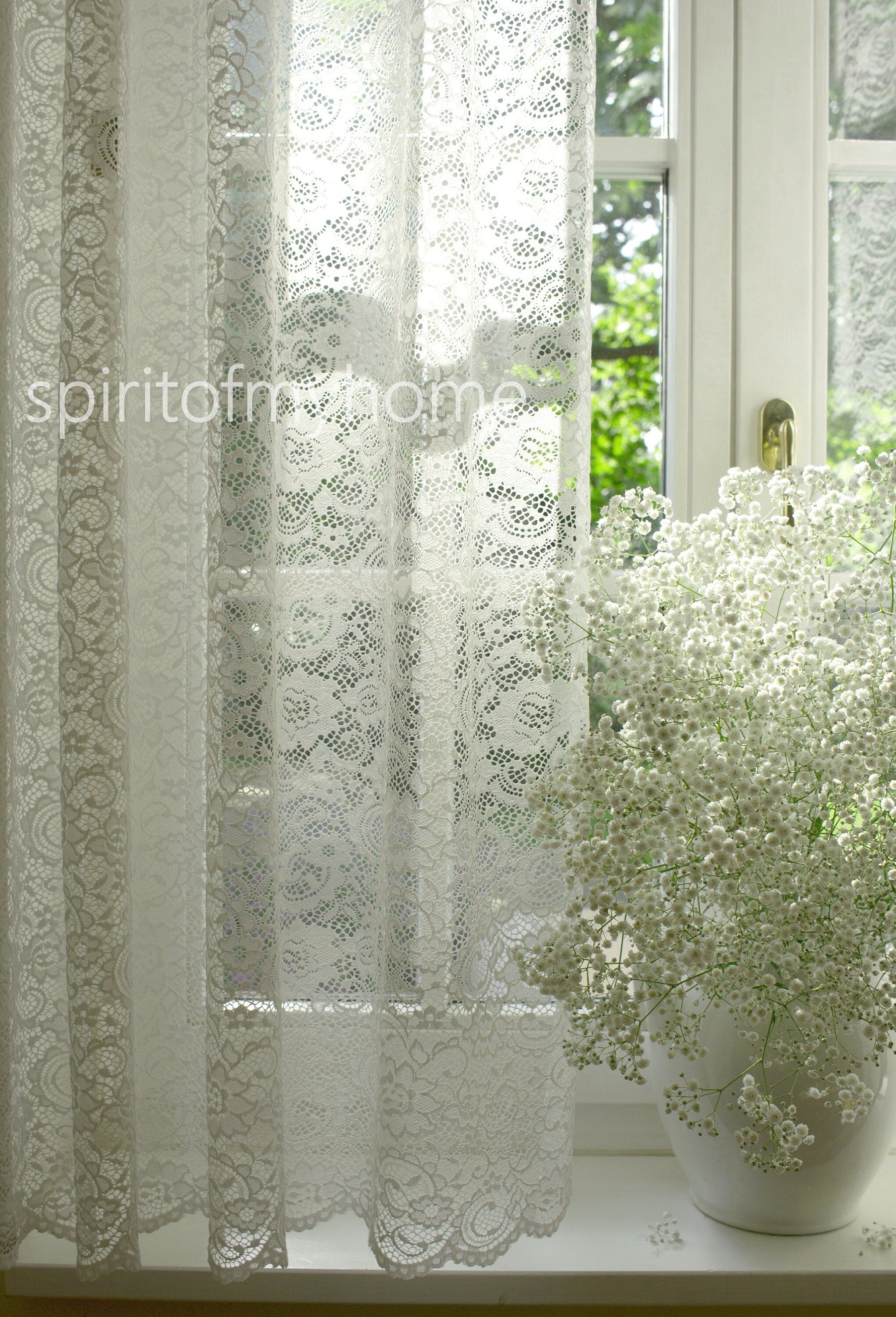 VIVIAN'' Premium Quality Real French Lace Pearl White color W112" / 285cm Full Lenght  Lace  Curtain Sale By the Panel or Custom