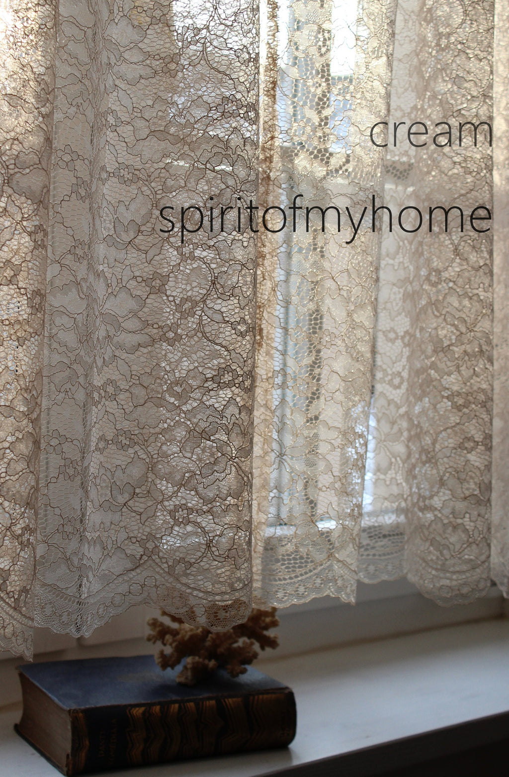 ISABELLE Charming  Rose Patterned  Cream Colored W114"  French Net Lace Curtain Sale By the Yard or Made To Order