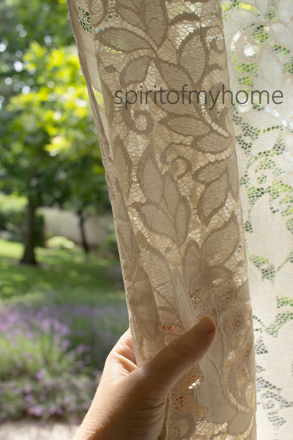 YVETTE Handmade Cream Lace Curtain Panel | Heavy Macrame Trim | Custom Size