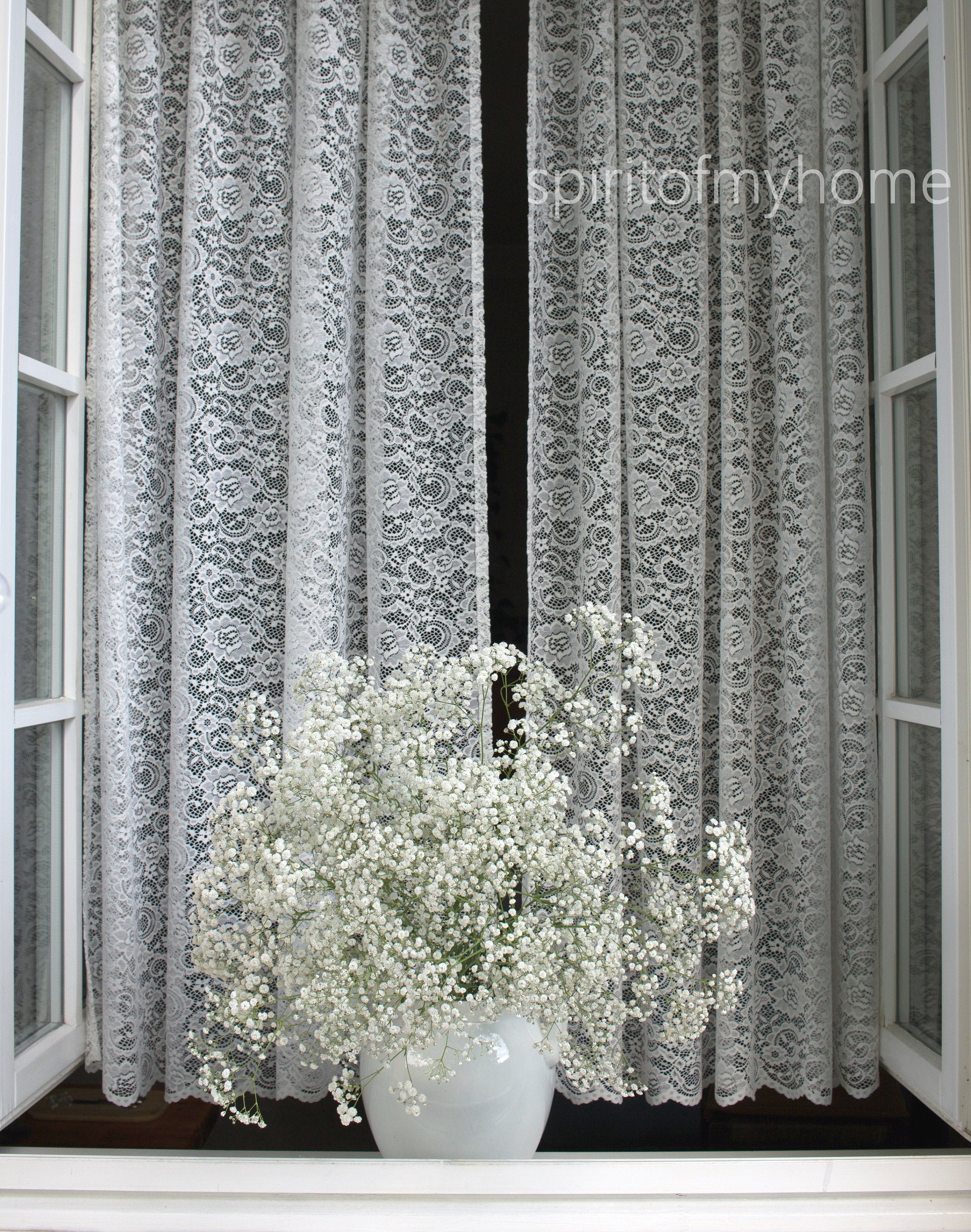 VIVIAN'' Premium Quality Real French Lace Pearl White color Full Lenght  Lace  Curtain Sale By the Panel or Custom