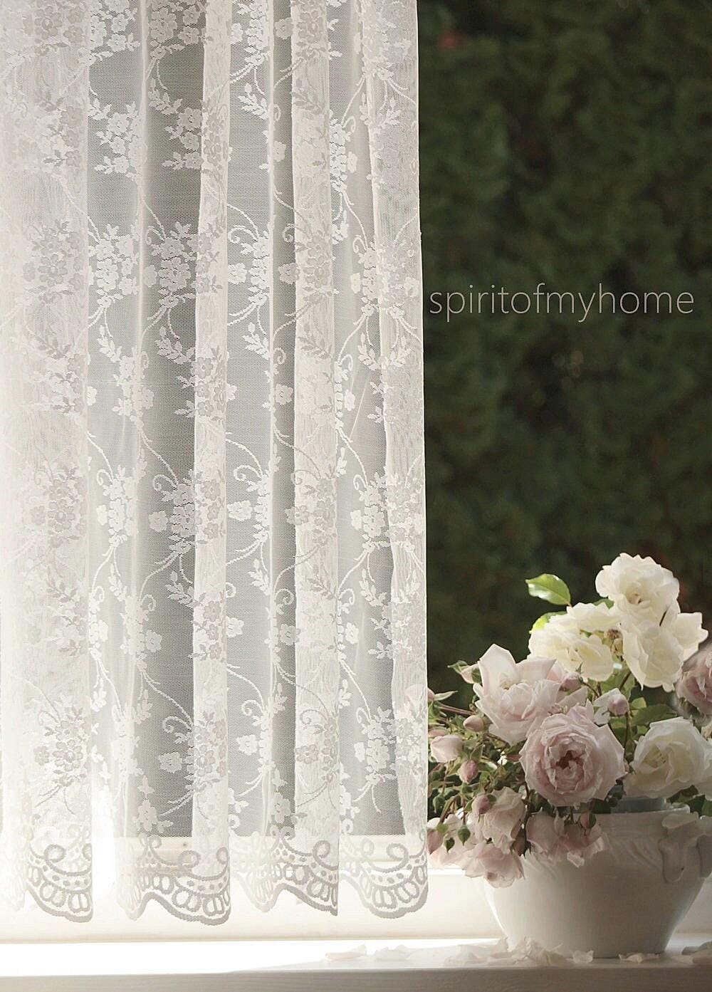 CHANTAL' Romantical French Embroidered Natural white Lace Curtain sale by panel