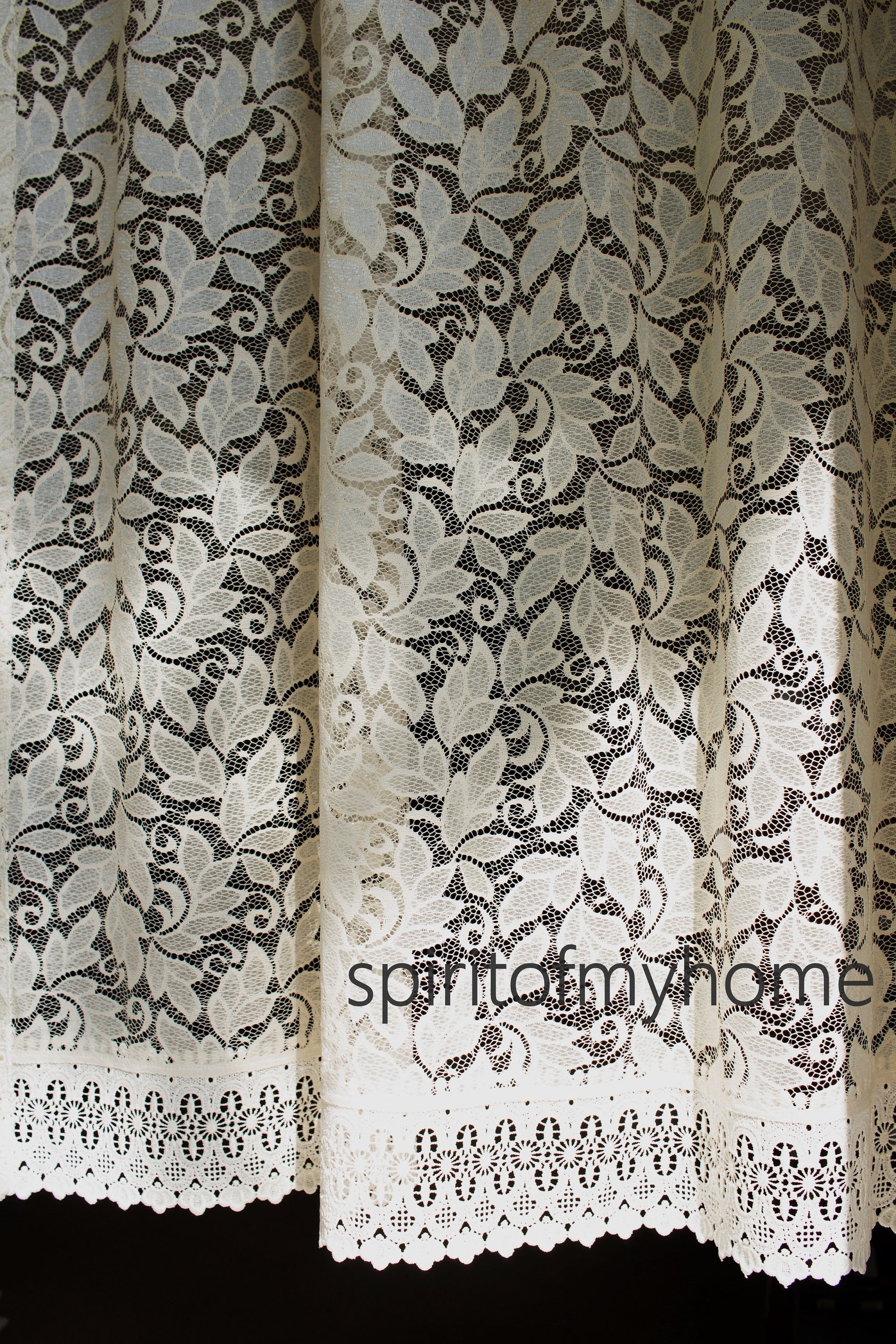 YVETTE Handmade Cream Lace Curtain Panel | Heavy Macrame Trim | Custom Size