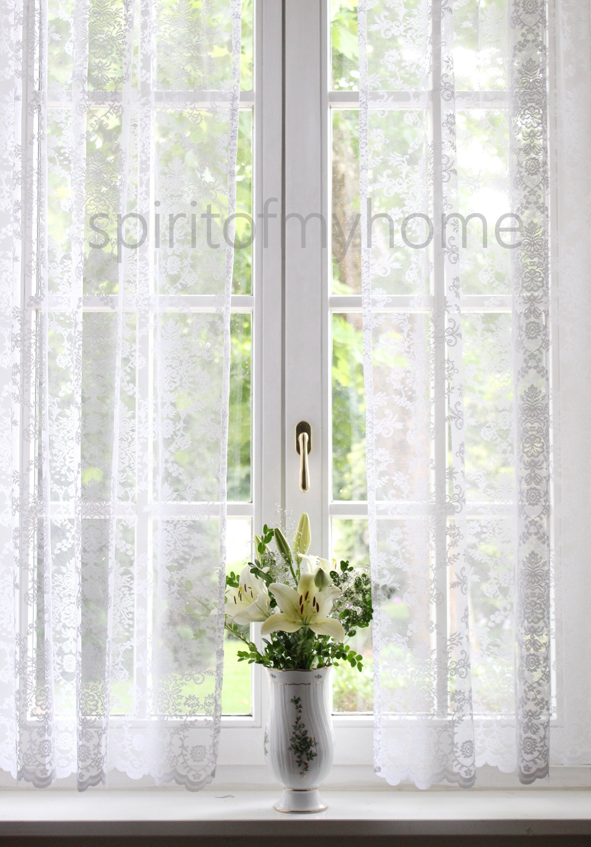 ESTÉE' Fabulously Well Dropped Handmade White and Ivory Lace  Curtain with Heavy Macrame Trim Sale By the Panel or Custom (Másolat) (Másolat) (Másolat)
