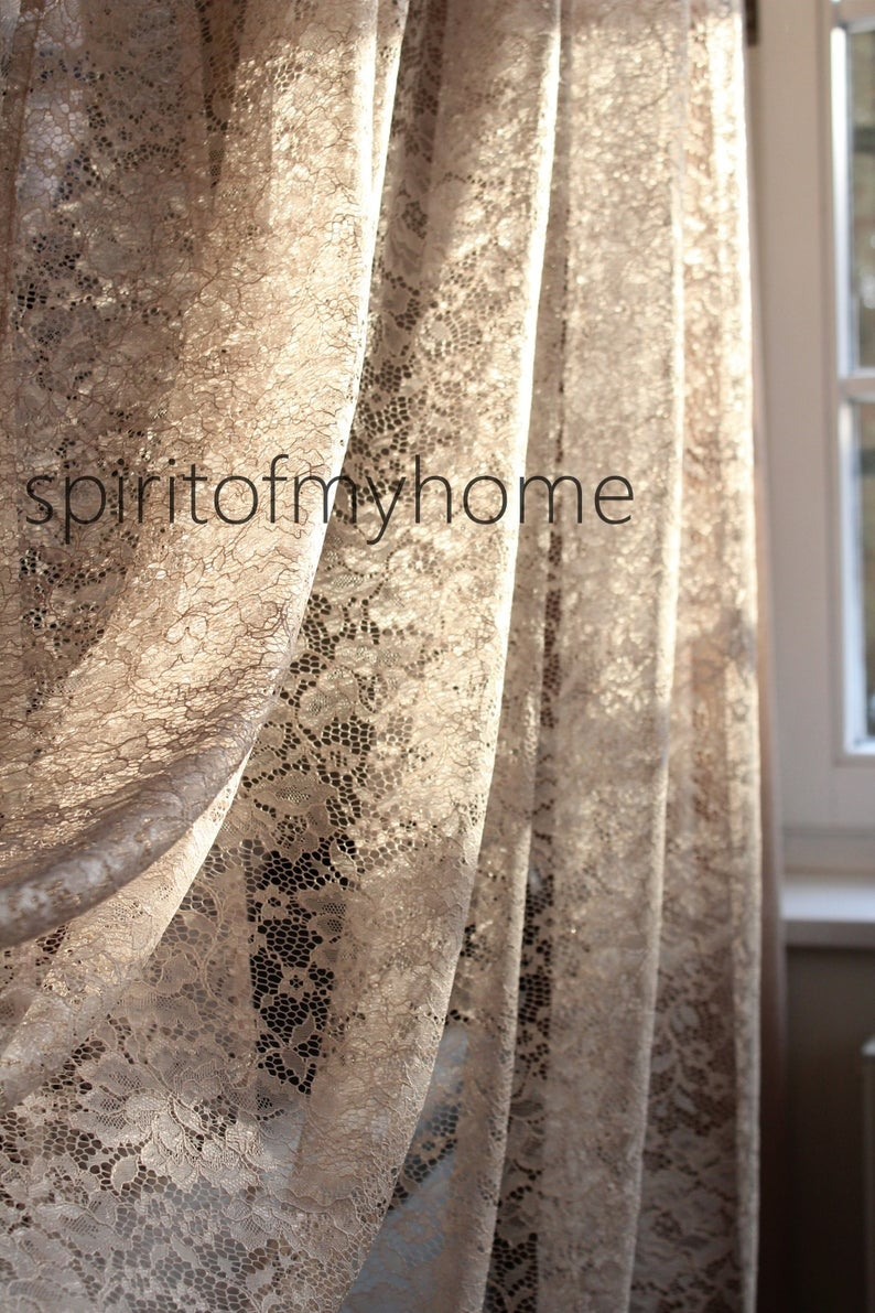ISABELLE Charming  Rose Patterned  Cream Colored W114"  French Net Lace Curtain Sale By the Yard or Made To Order