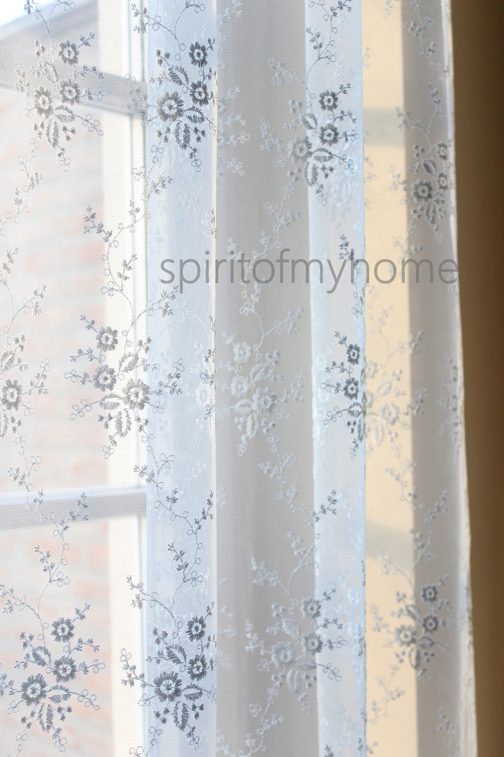 MONICA  Handmade Ivory Lace Curtain Panel | Scalloped Edge | Custom Size