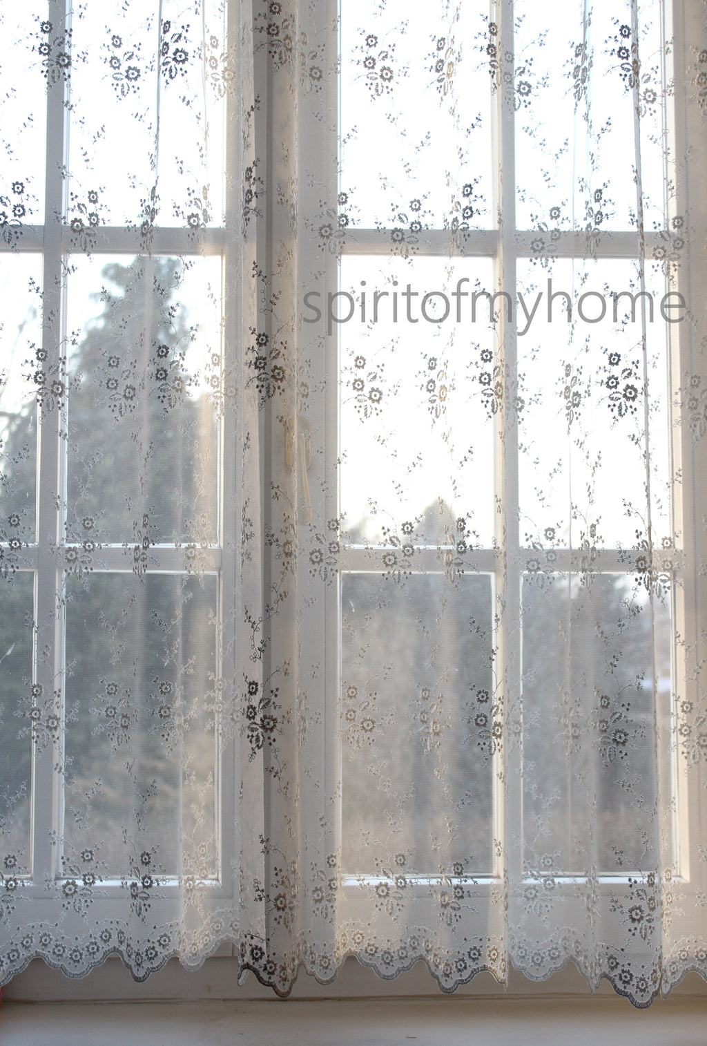 MONICA  Handmade Ivory Lace Curtain Panel | Scalloped Edge | Custom Size