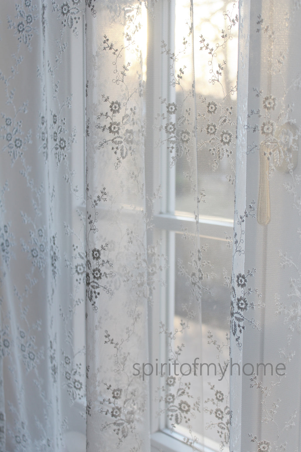 MONICA  Handmade Ivory Lace Curtain Panel | Scalloped Edge | Custom Size