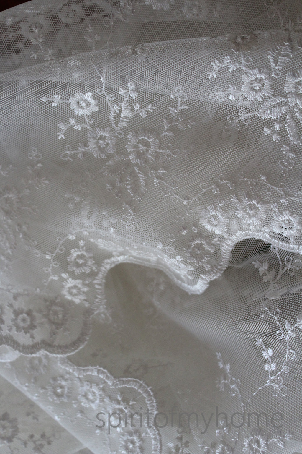 MONICA  Handmade Ivory Lace Curtain Panel | Scalloped Edge | Custom Size