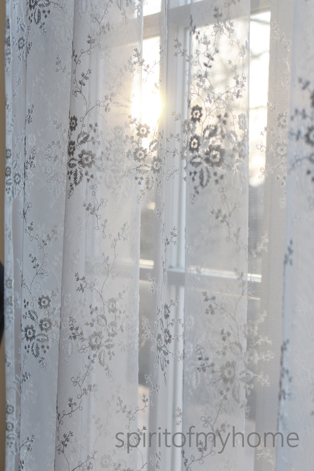 MONICA  Handmade Ivory Lace Curtain Panel | Scalloped Edge | Custom Size