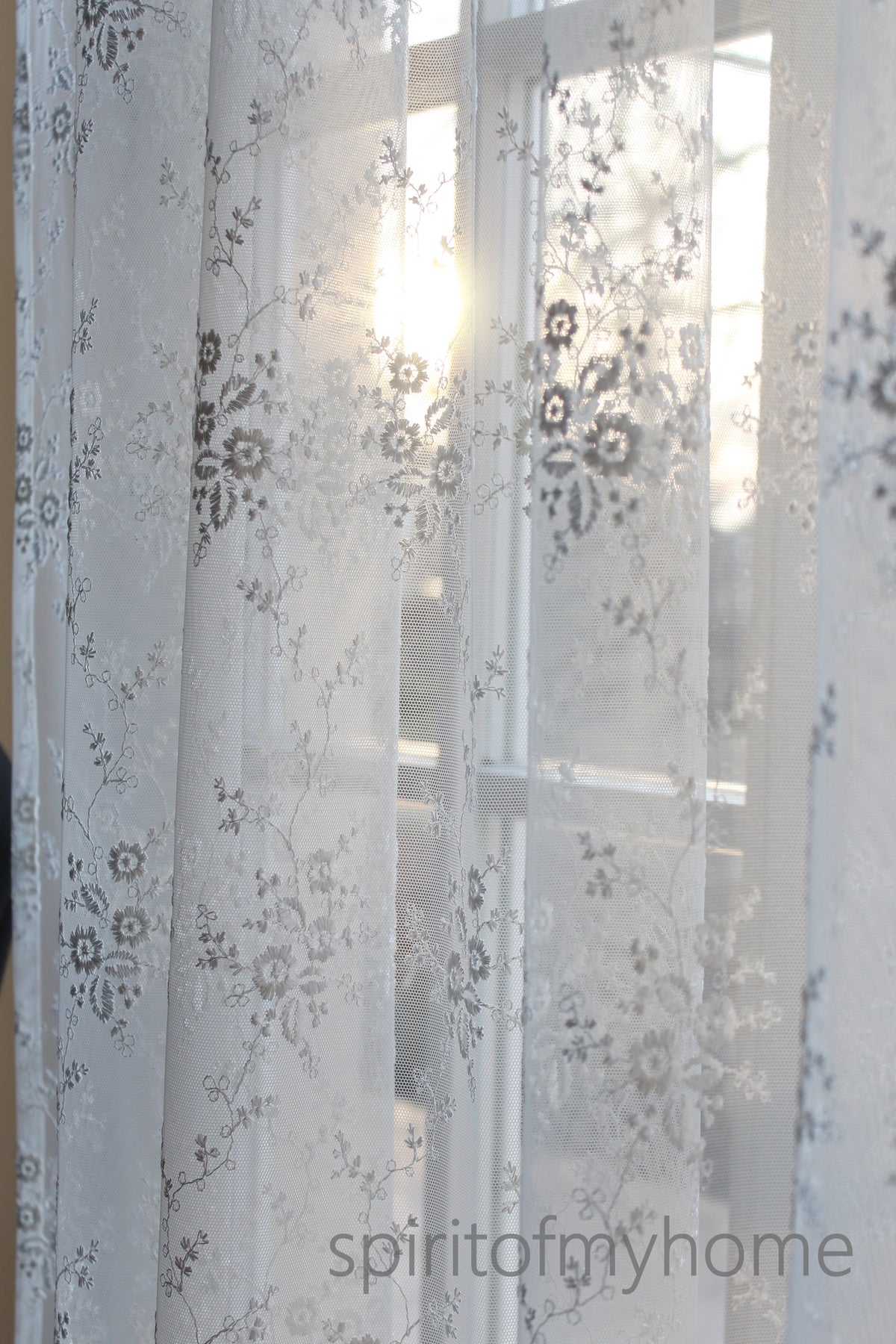 MONICA  Handmade Ivory Lace Curtain Panel | Scalloped Edge | Custom Size