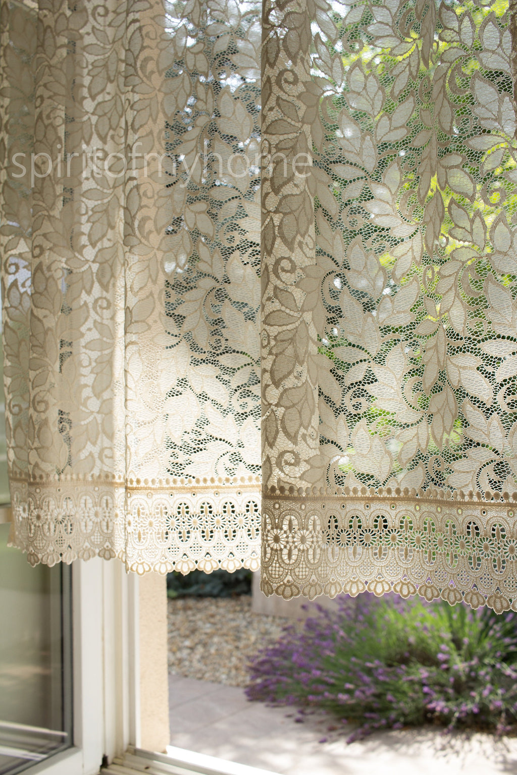 YVETTE Handmade Cream Lace Curtain Panel | Heavy Macrame Trim | Custom Size