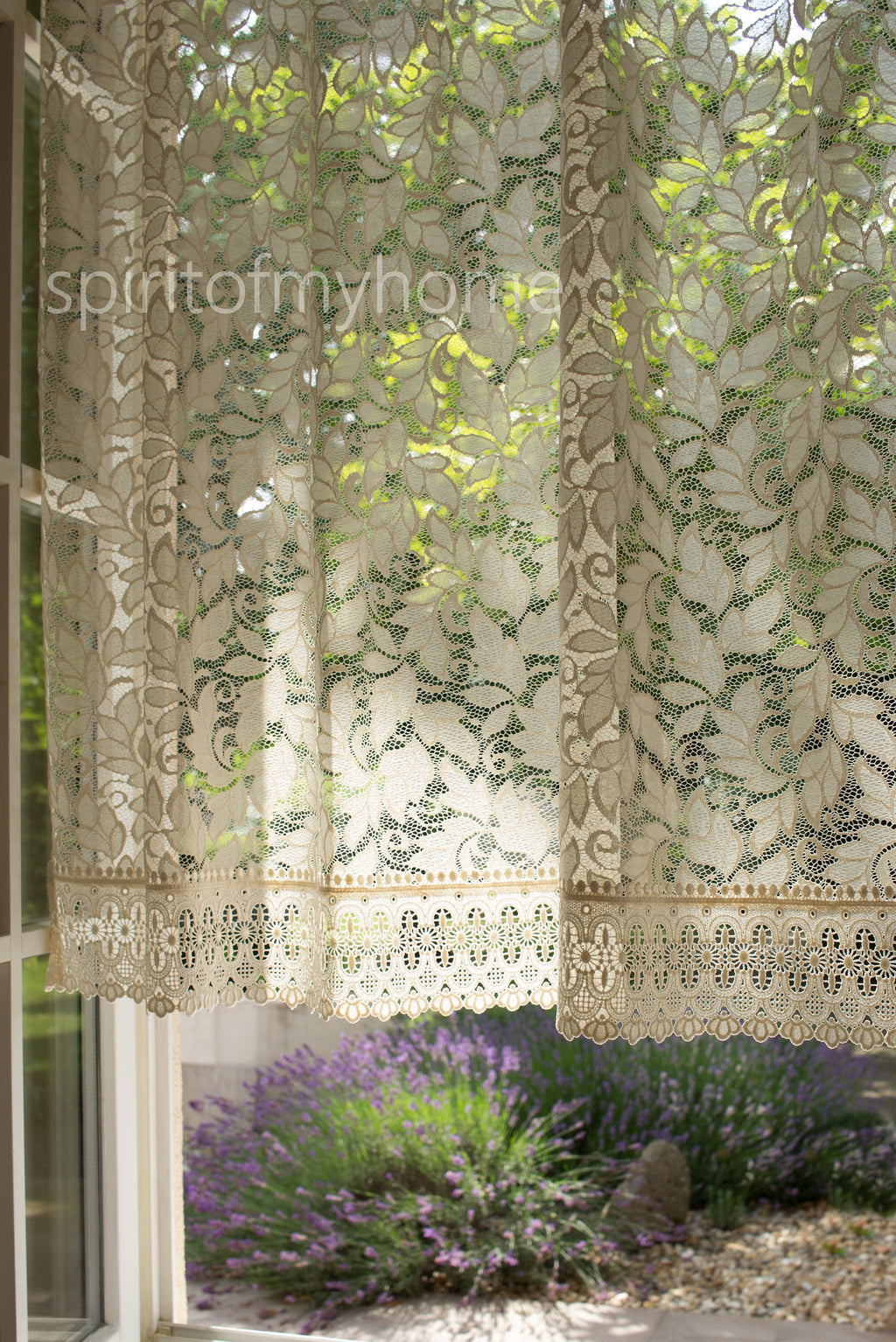 YVETTE Handmade Cream Lace Curtain Panel | Heavy Macrame Trim | Custom Size