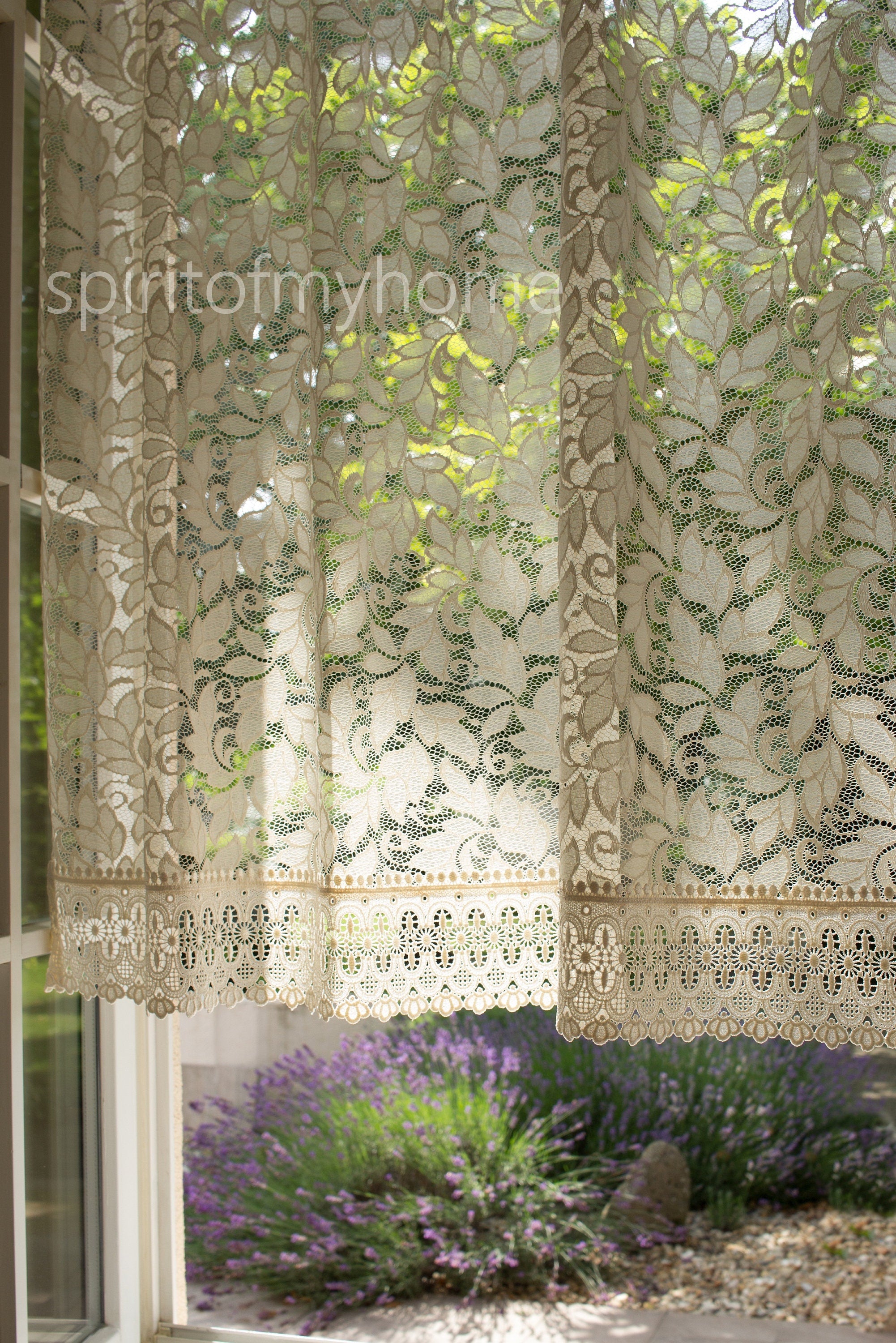 YVETTE Handmade Cream Lace Curtain Panel | Heavy Macrame Trim | Custom Size