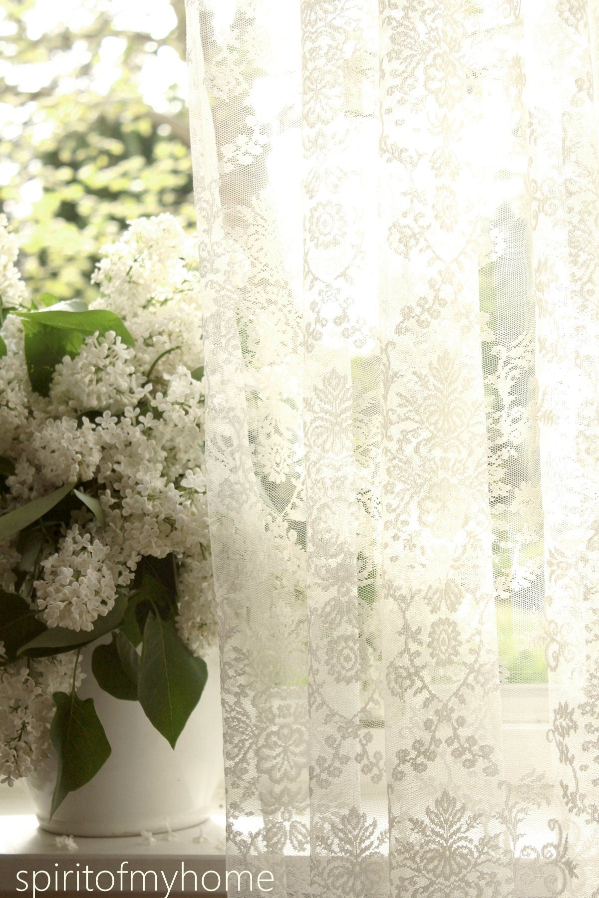 ESTÉE' Fabulously Well Dropped Handmade White and Ivory Lace  Curtain with Heavy Macrame Trim Sale By the Panel or Custom (Másolat) (Másolat) (Másolat)