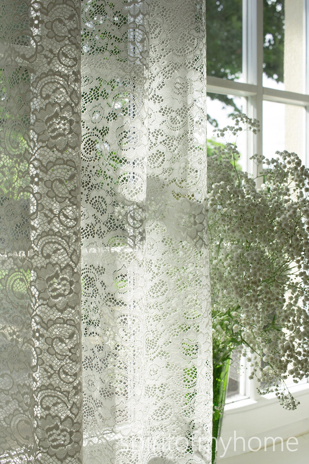 VIVIAN'' Premium Quality Real French Lace Pearl White color Full Lenght  Lace  Curtain Sale By the Panel or Custom