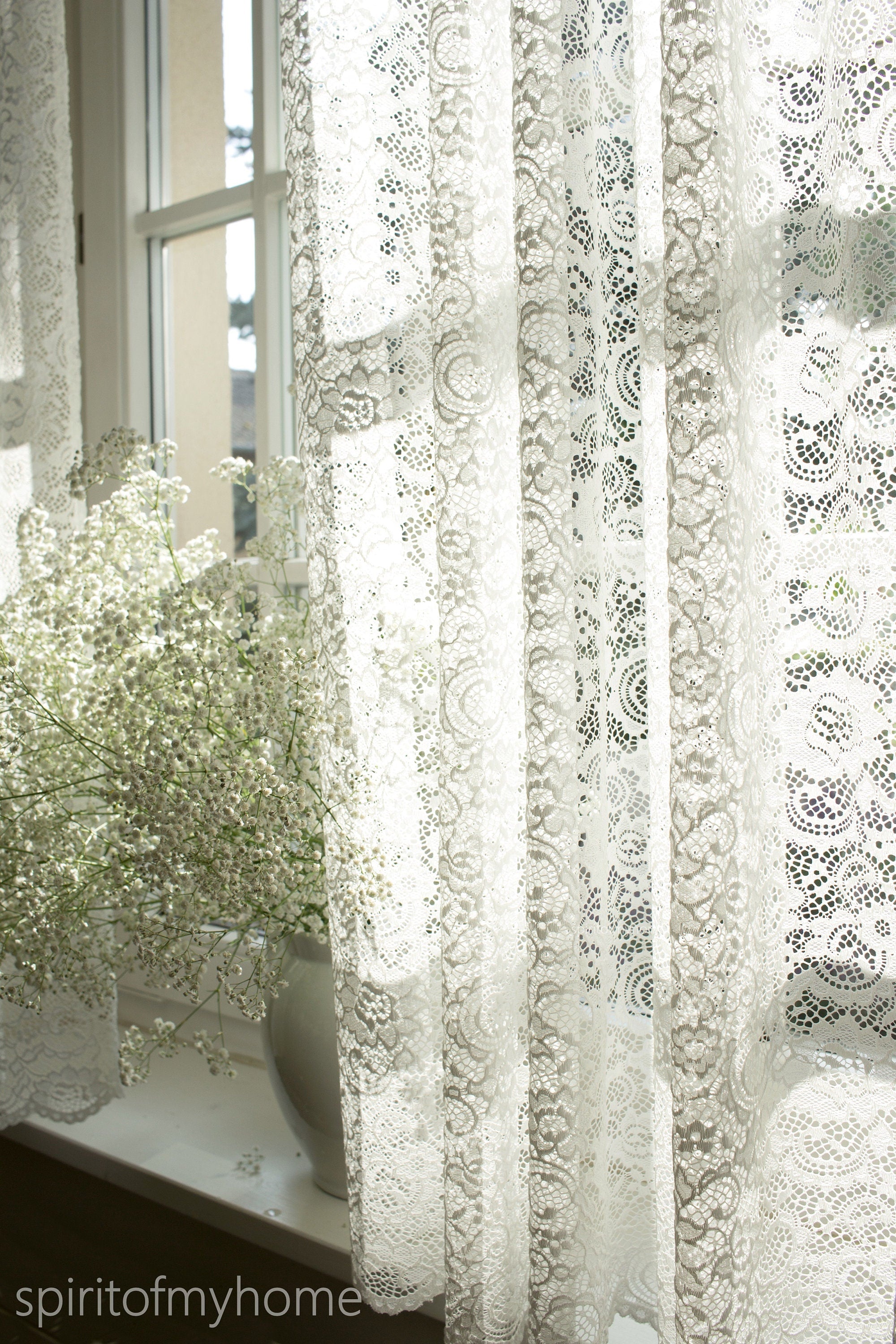 VIVIAN'' Premium Quality Real French Lace Pearl White color Full Lenght  Lace  Curtain Sale By the Panel or Custom
