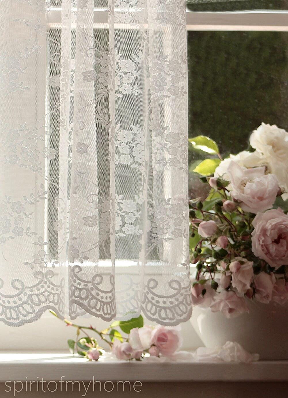 CHANTAL' Romantical French Embroidered Natural white Lace Curtain sale by panel