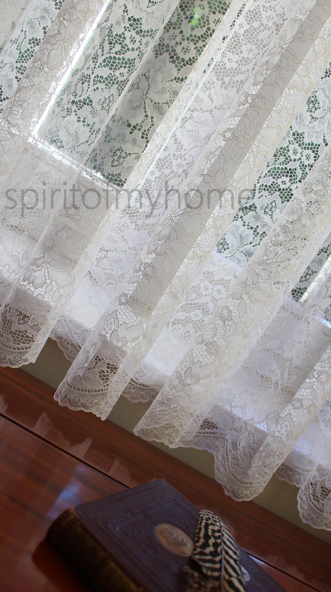 ISABELLE Charming  Rose Patterned  Cream Colored W114"  French Net Lace Curtain Sale By the Yard or Made To Order