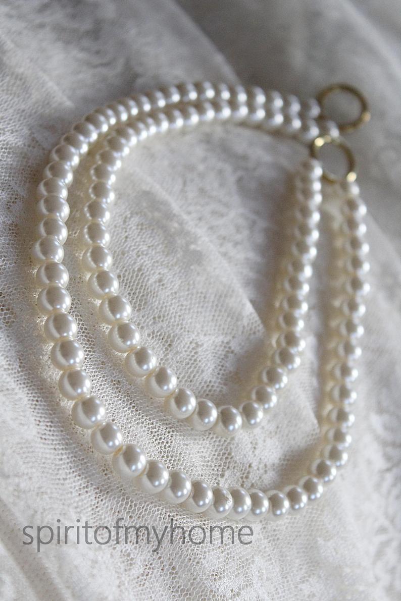TAMMY Premium Czech Pearl Curtain Tieback | Handmade | White, Ivory